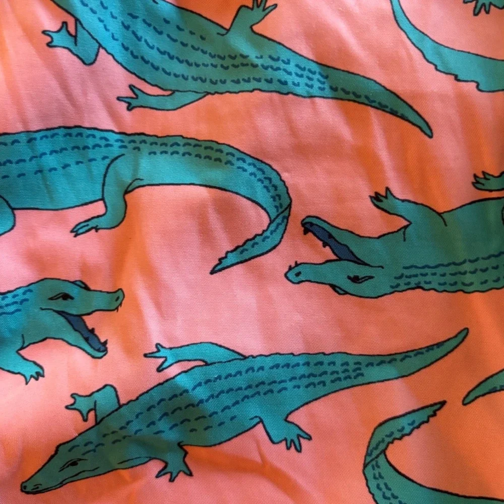 Club Room Mens Alligator Swim Trunks Large Pink Teal‎ Elastic Waist Pockets